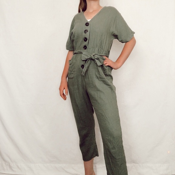 Very J Pants - Green button jumpsuit